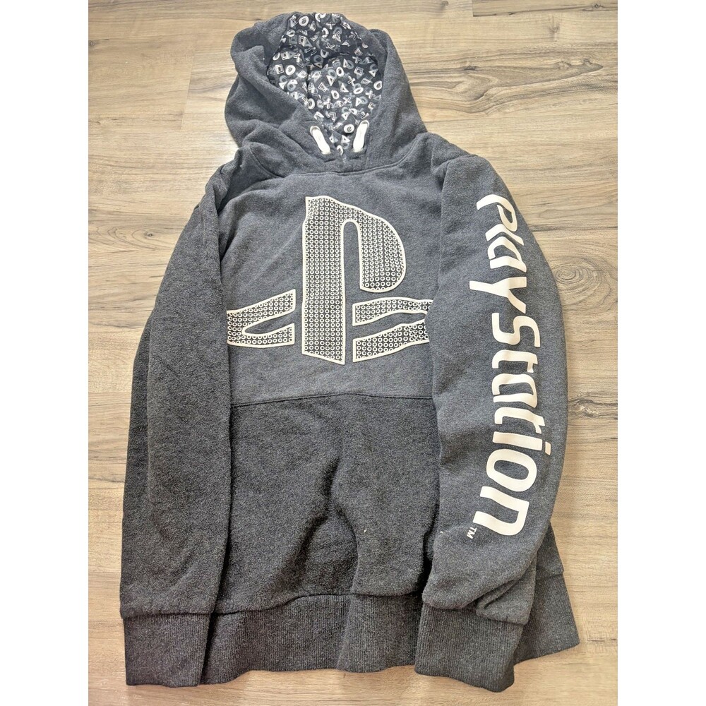 PlayStation Logo Hoodie Teen Boy's Gray Gamer Hooded Long Sleeve Kids Age 13/14